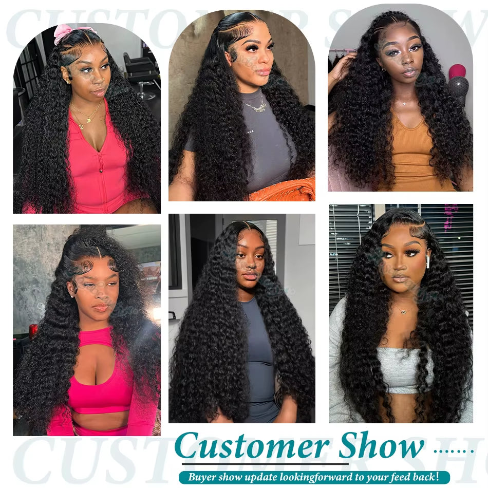200 Density HD 13X6 Transparent Deep Water Wave Curly Lace Frontal Wigs 30 40 Inch 13X4 Lace Front Human Hair Wig
