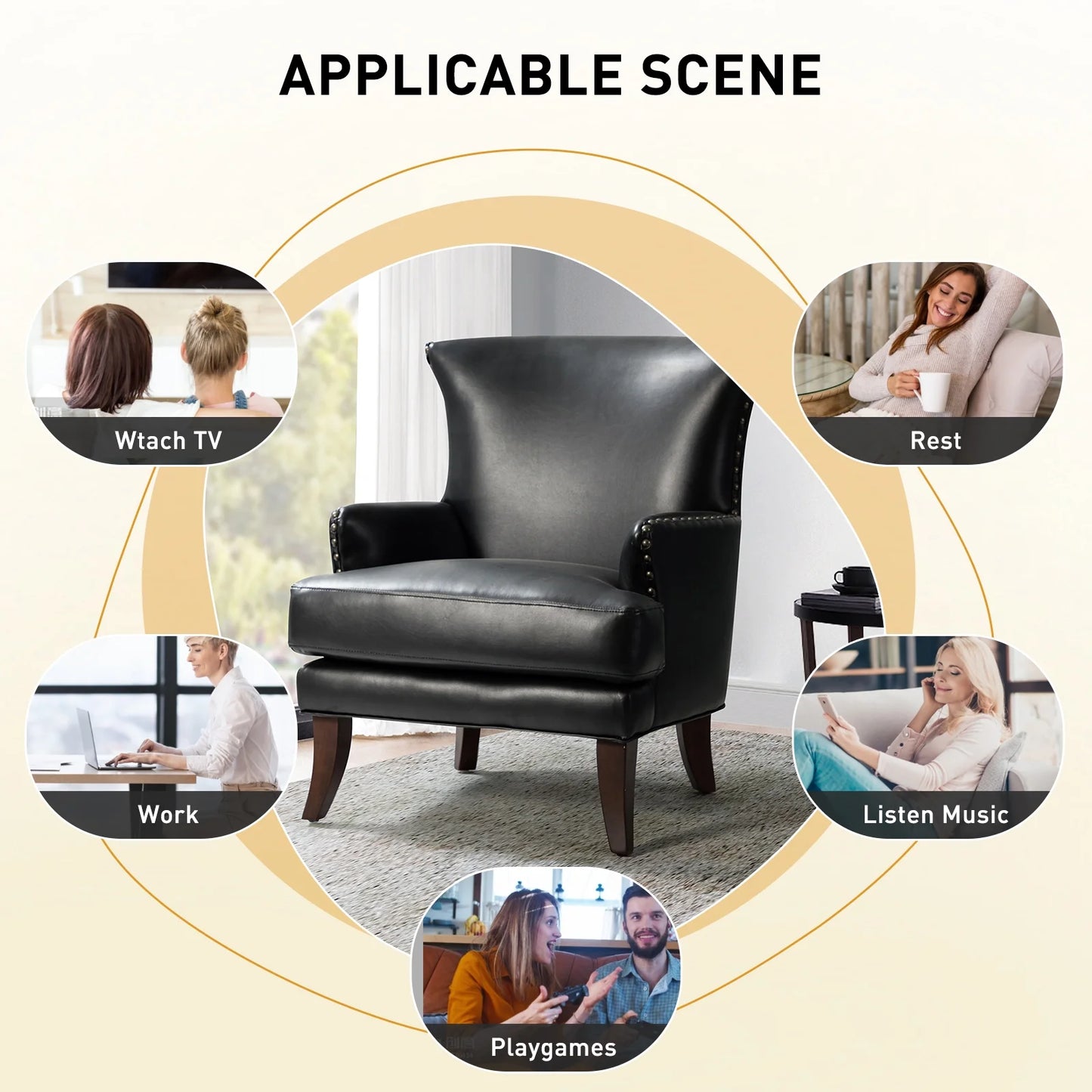 Faux Leather Accent Chairs Set of 2 Lounge Club Armchairs Home Living Room Black