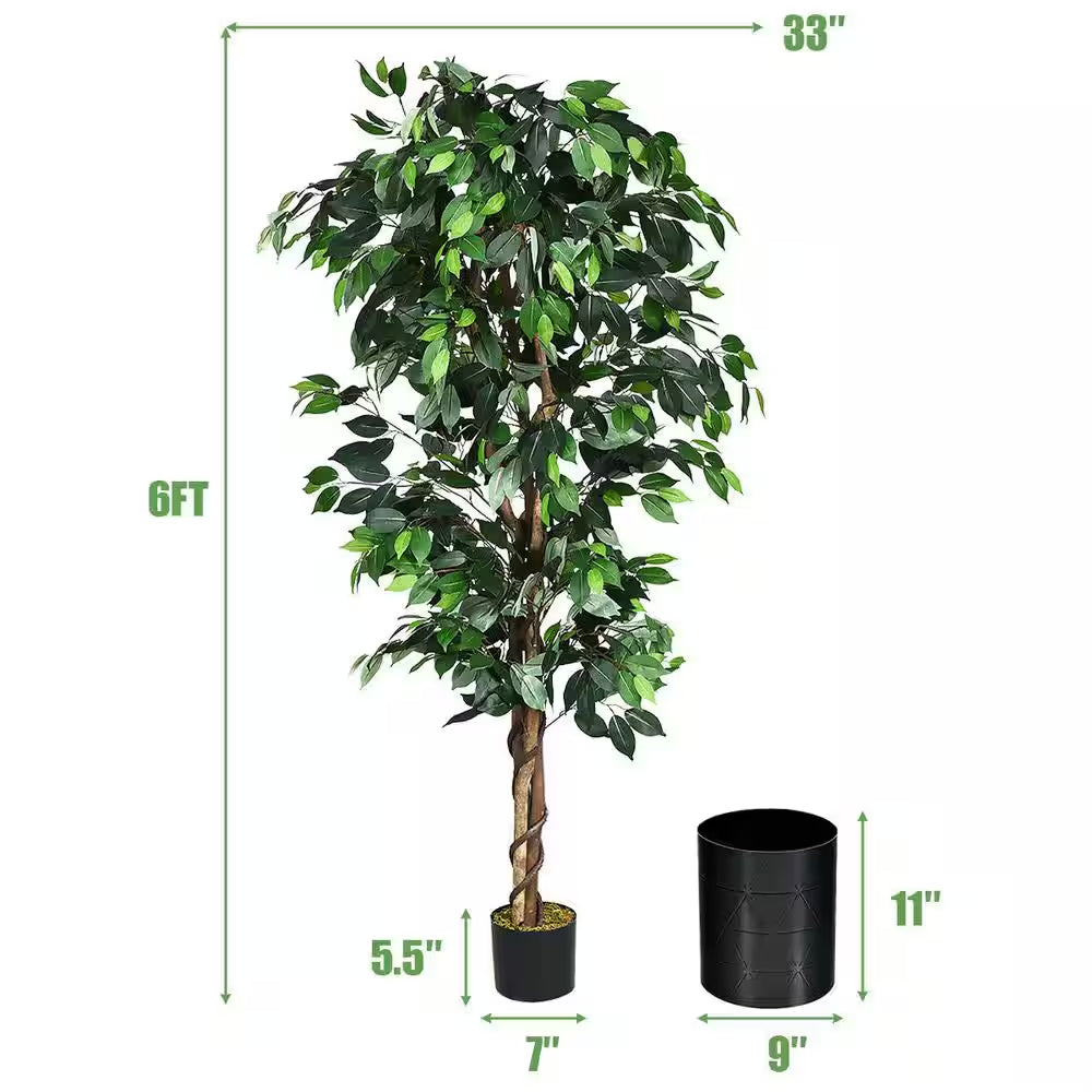 6 Ft. Artificial Ficus Silk Tree Home Living Room Office Decor Wood Trunks