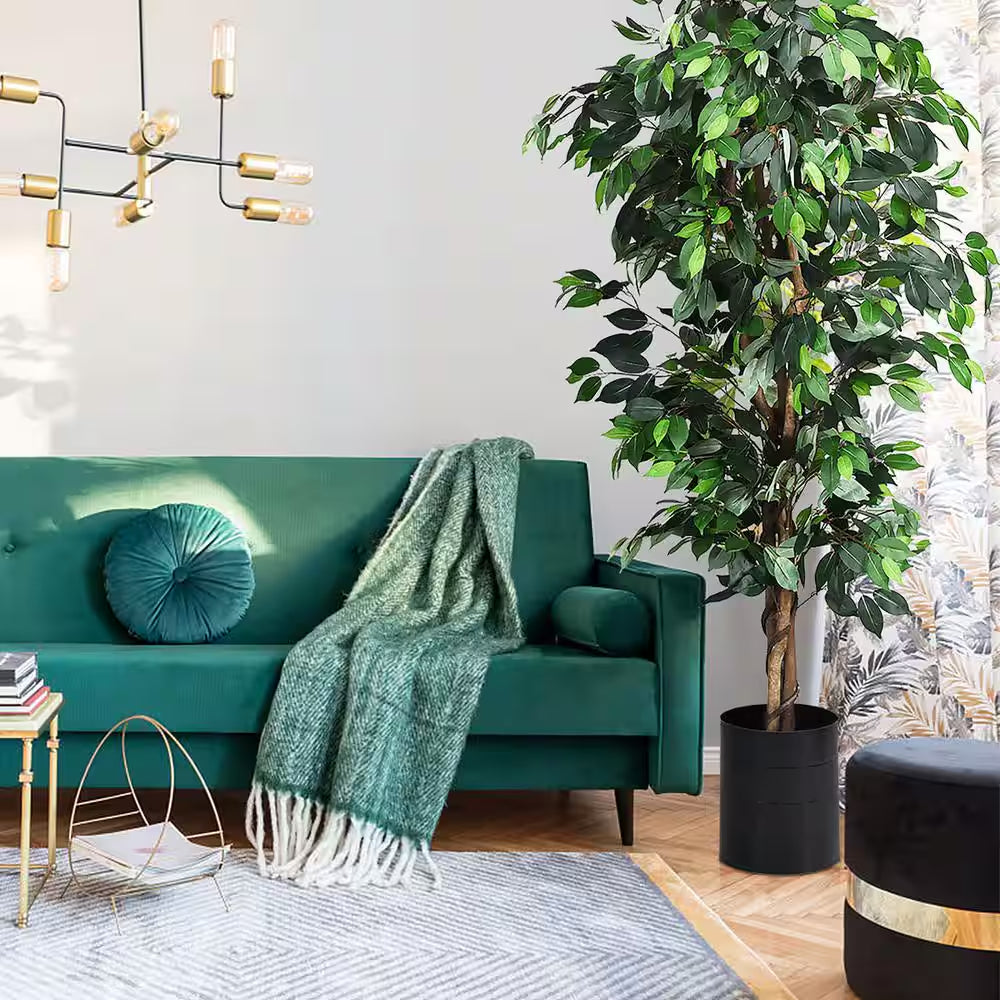 6 Ft. Artificial Ficus Silk Tree Home Living Room Office Decor Wood Trunks
