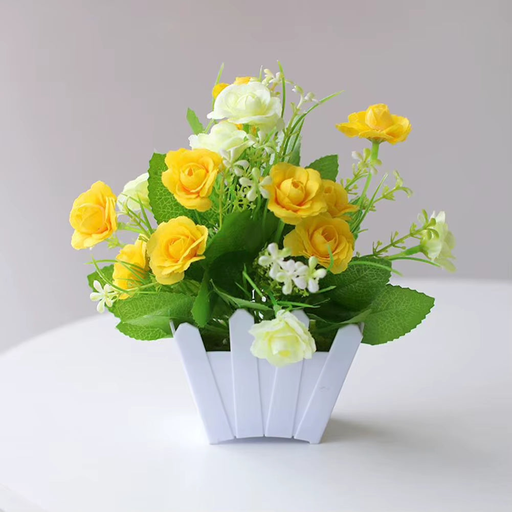 Artificial Flowers Home Decor Simulation Plant Plastic Fake Flower Potted Home Living Room Ornaments Rose Fence Flower Set