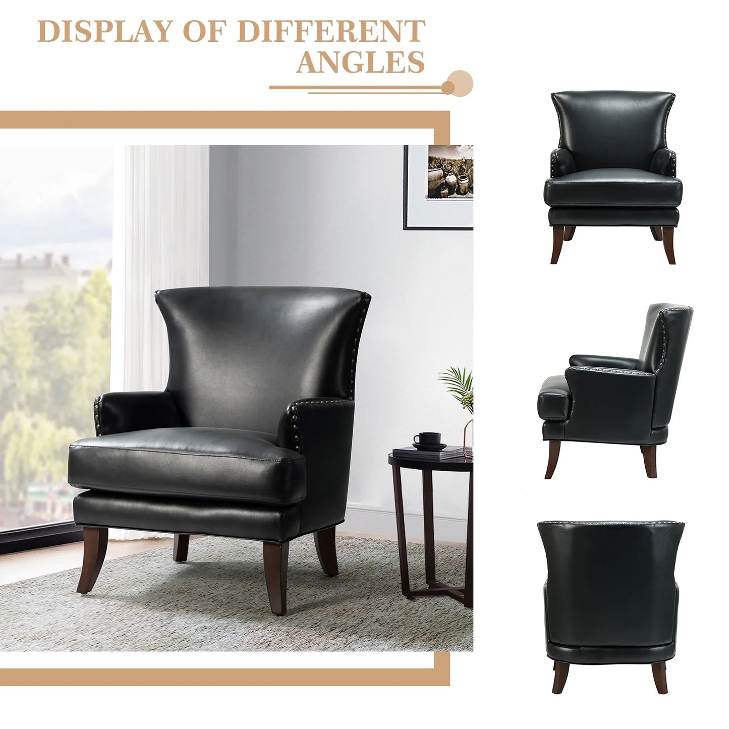 Faux Leather Accent Chairs Set of 2 Lounge Club Armchairs Home Living Room Black