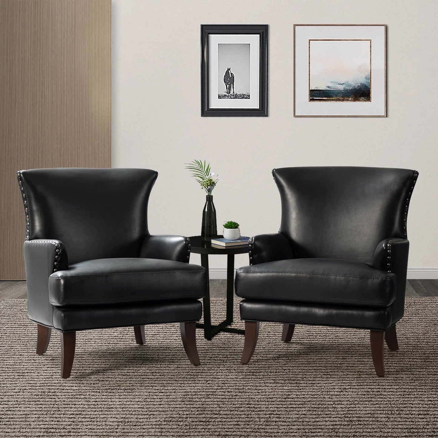 Faux Leather Accent Chairs Set of 2 Lounge Club Armchairs Home Living Room Black