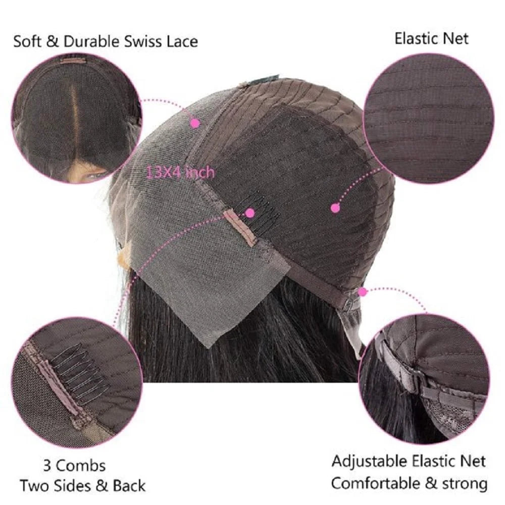 Black Wigs for Women Lace Front Wigs Human Hair Pre Plucked 8Inch Short Straight Bob Wig