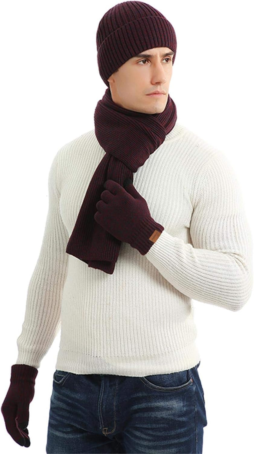 Winter Hats Scarf for Men with Touchscreen Gloves Men'S Scaves and Beanie Hat Themal Glove Set for Men Women