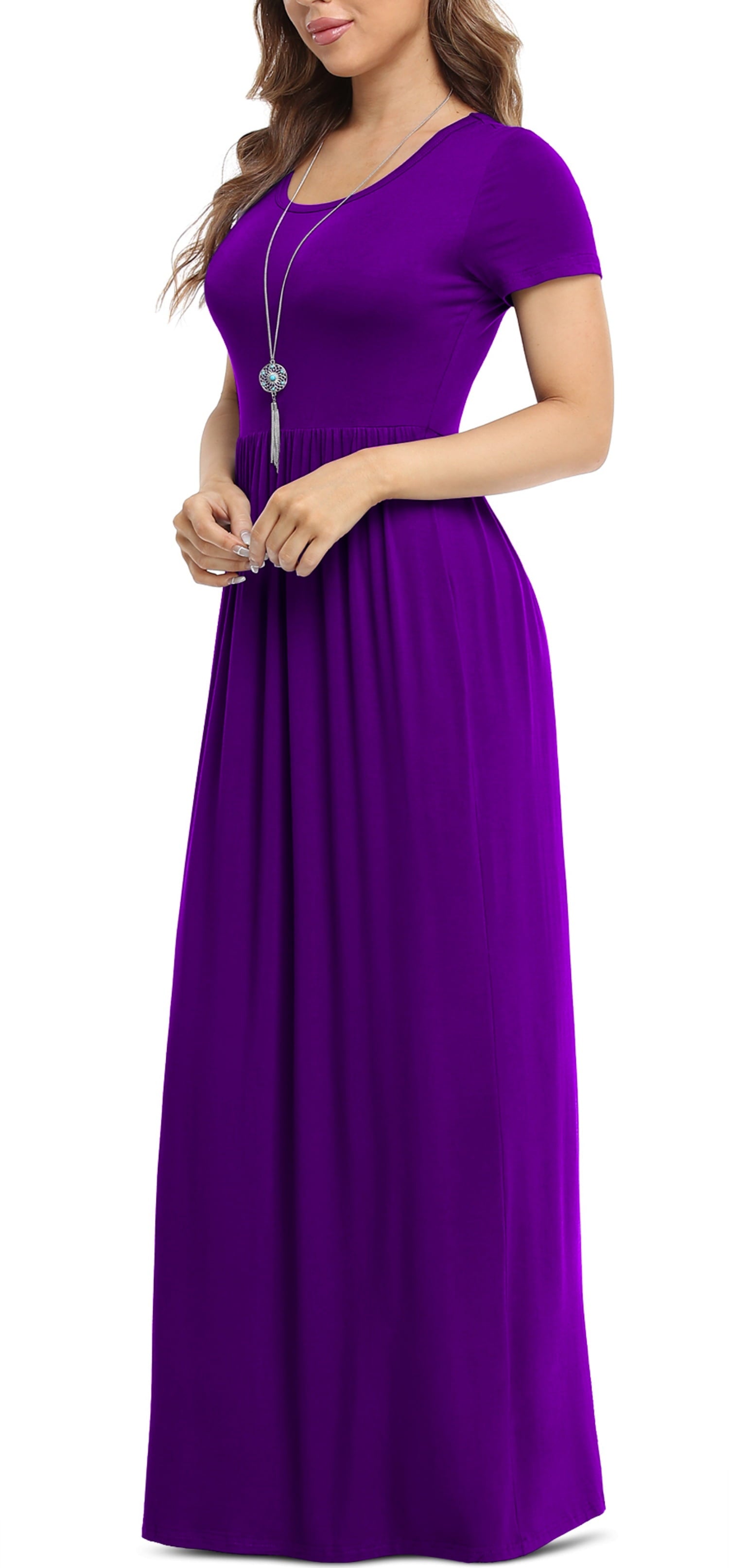 Women'S Short Sleeve Loose Plain Maxi Dresses Casual Long Dresses with Pockets,Us Size,Dark Purple,Xl