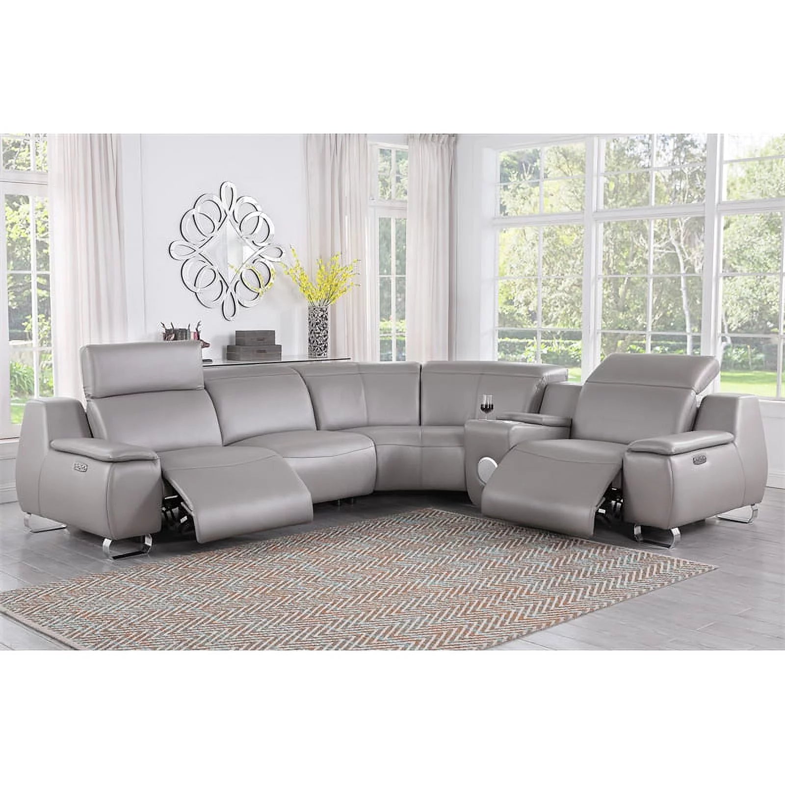 Functional White Genuine Leather Sofa Living Room Set