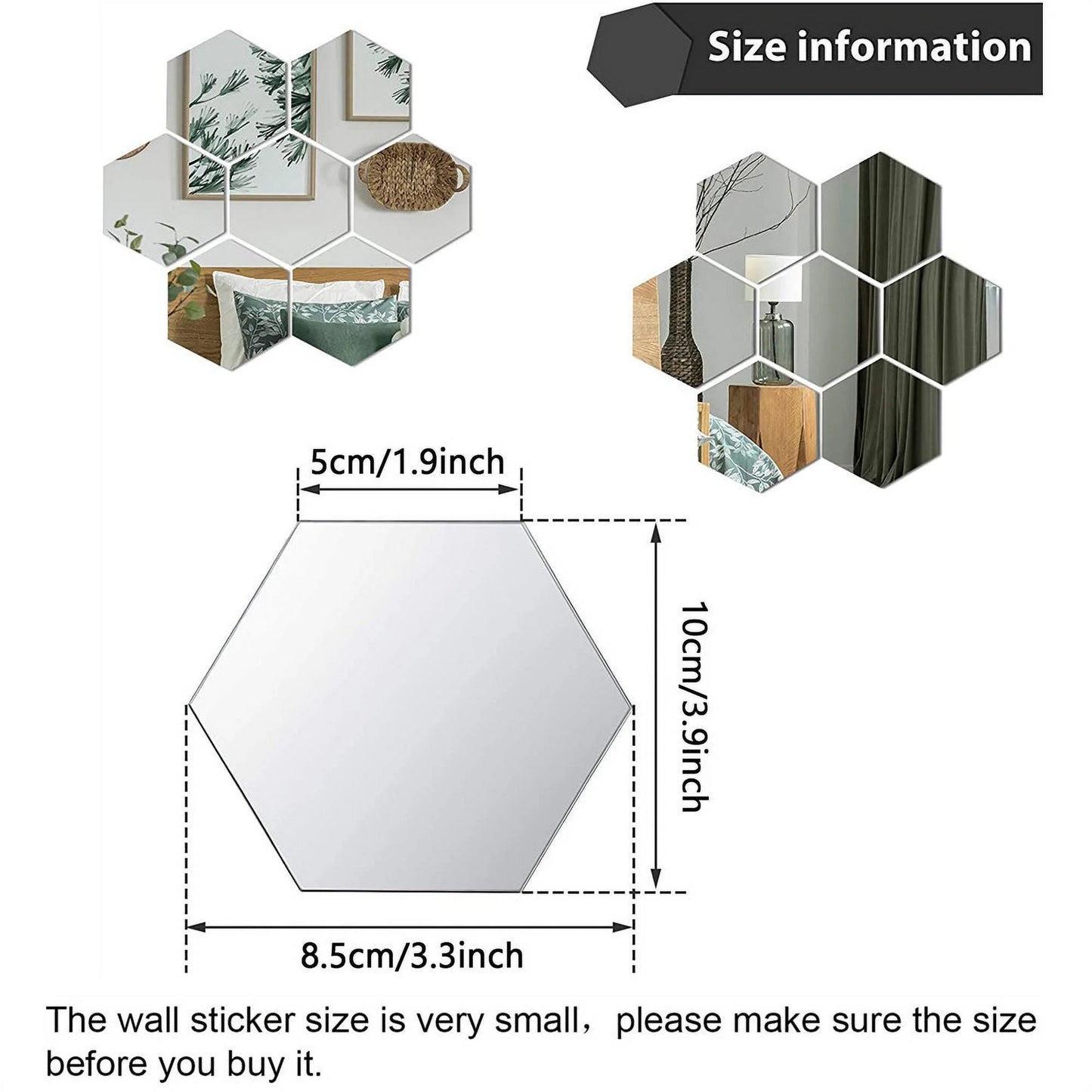 12 Pieces Removable Acrylic Hexagon Mirror Wall Stickers Decals for Home Living Room Bedroom Decor Art DIY Home Decoration
