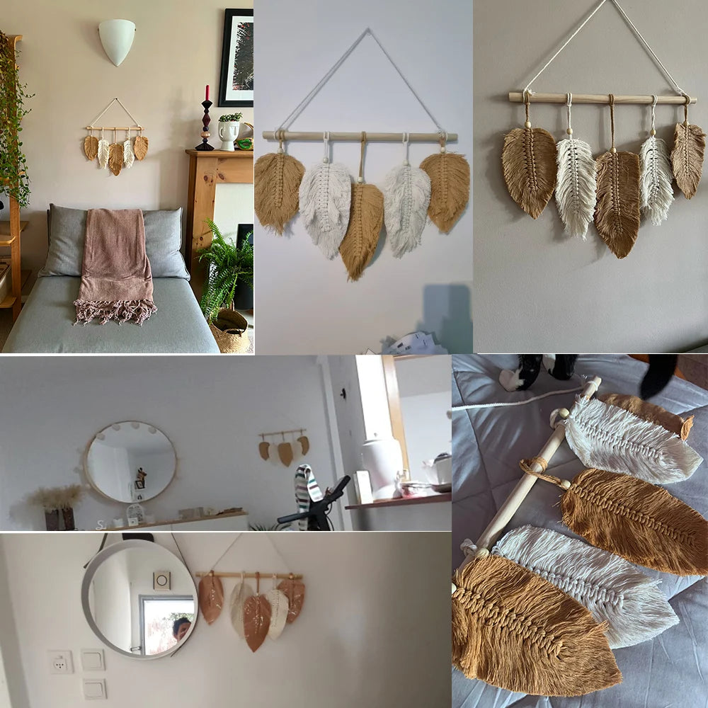 Leaf Macrame Wall Hanging Boho Room Home Decor Woven Aesthetic Wall Tapestry Home Living Room Wedding Decoration Gift
