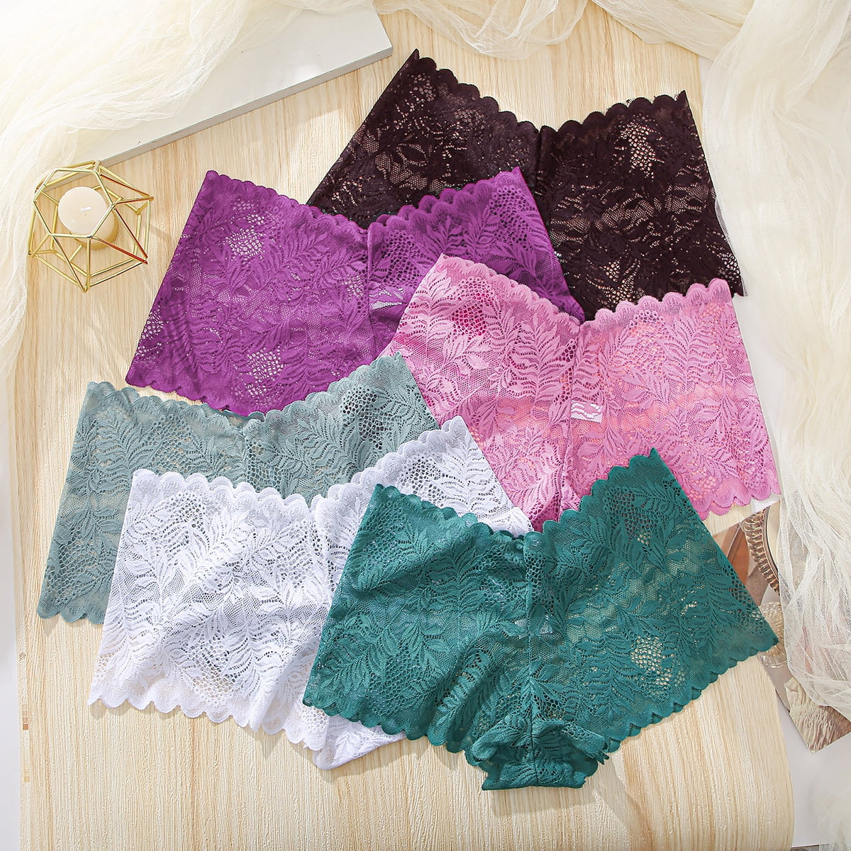 6 Pack Lace Underwear for Women Soft Briefs Embroidery Floral Panties S-XL