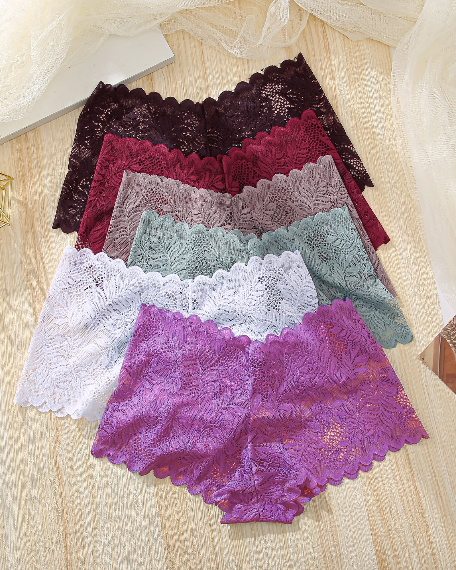6 Pack Lace Underwear for Women Soft Briefs Embroidery Floral Panties S-XL