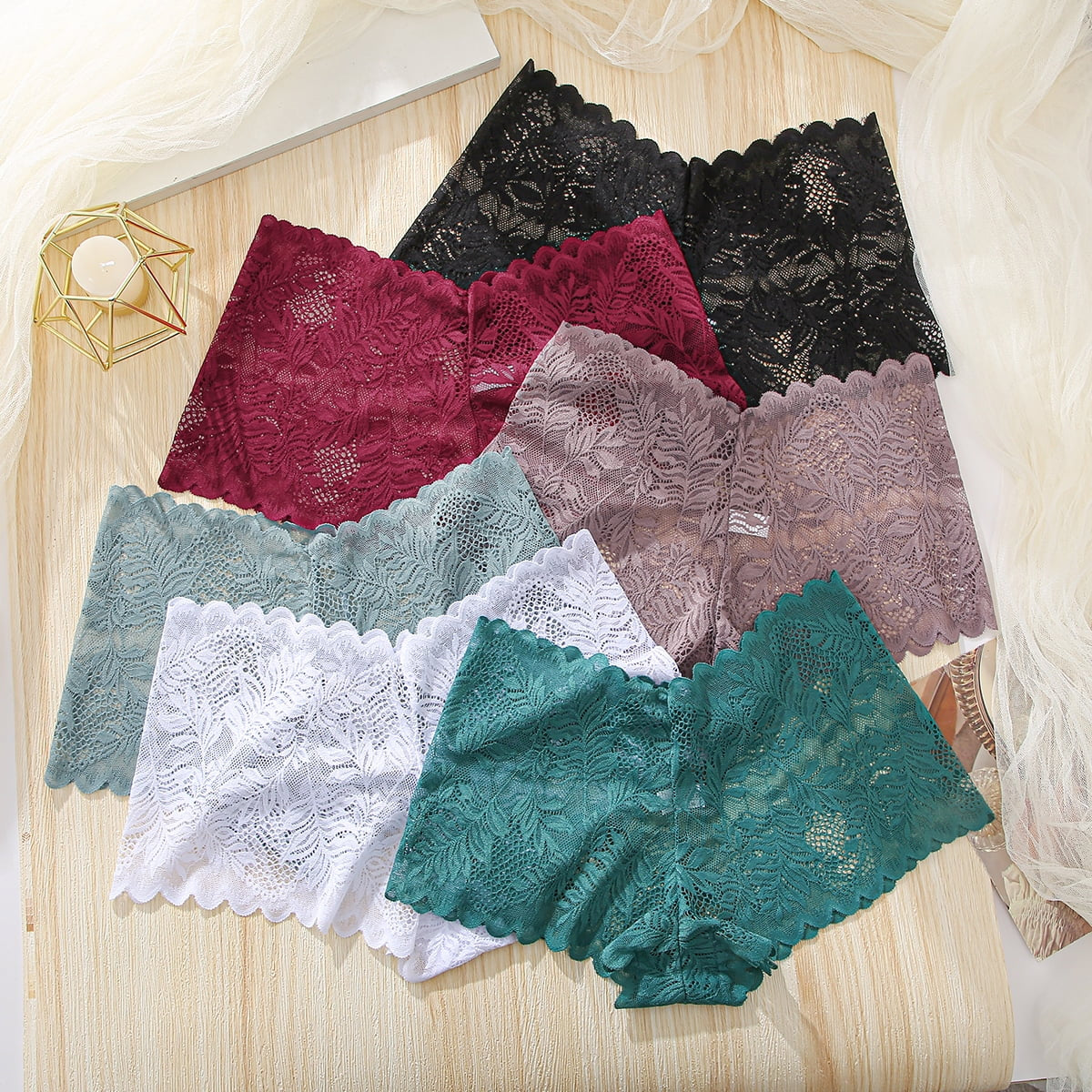 6 Pack Lace Underwear for Women Soft Briefs Embroidery Floral Panties S-XL