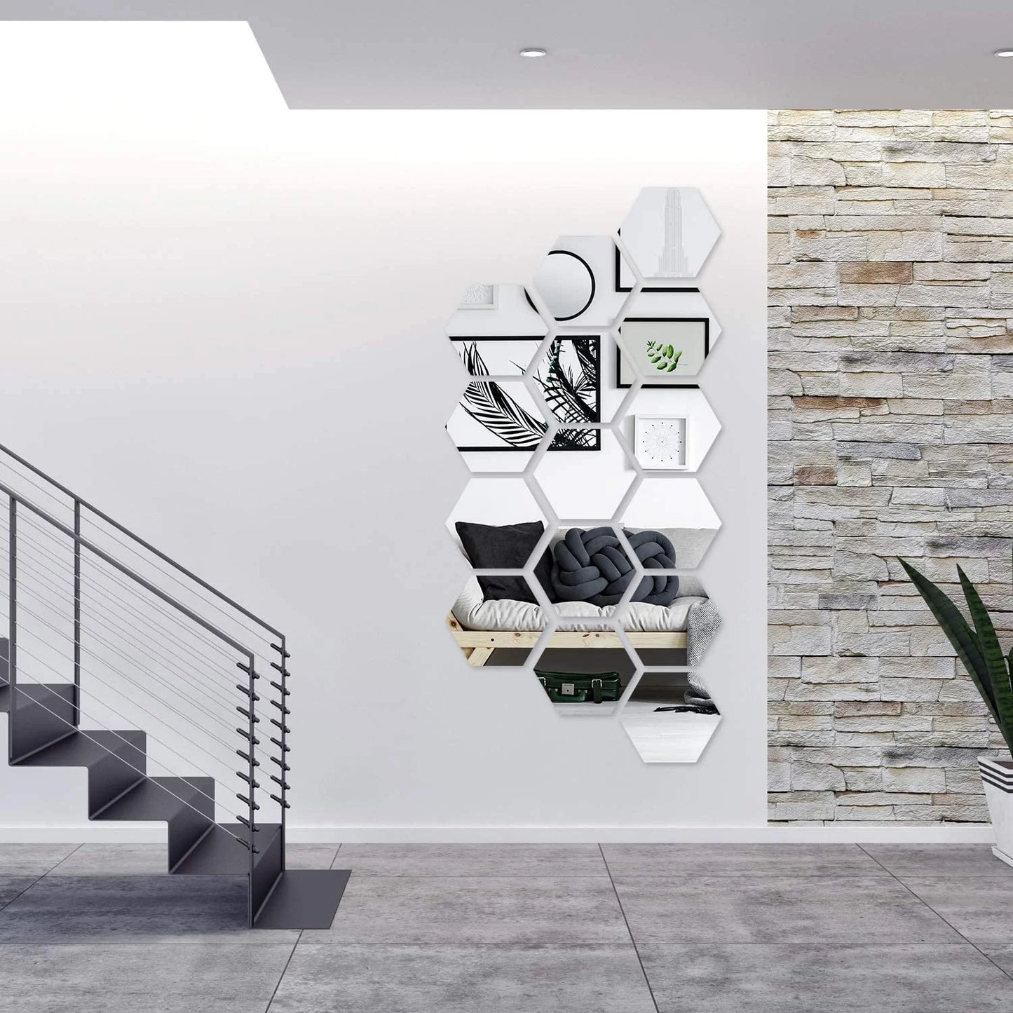 12 Pieces Removable Acrylic Hexagon Mirror Wall Stickers Decals for Home Living Room Bedroom Decor Art DIY Home Decoration