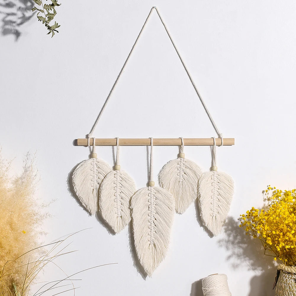 Leaf Macrame Wall Hanging Boho Room Home Decor Woven Aesthetic Wall Tapestry Home Living Room Wedding Decoration Gift