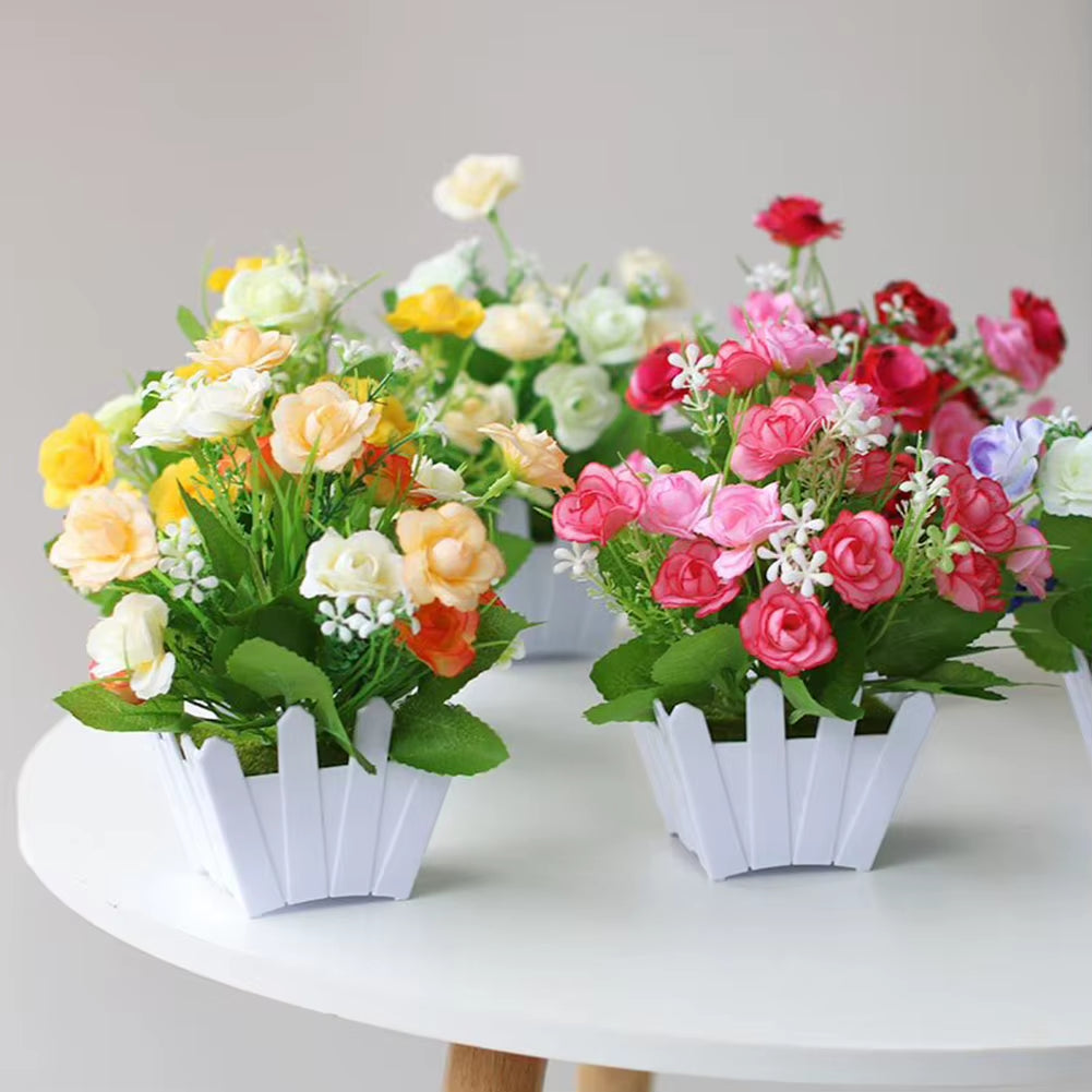 Artificial Flowers Home Decor Simulation Plant Plastic Fake Flower Potted Home Living Room Ornaments Rose Fence Flower Set