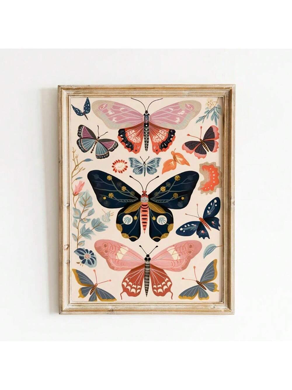 1Pc Boho Butterfly Floral Butterfly Poster Print Retro Aesthetic Art Canvas Painting Wall Picture Modern Home Decoration,Unframed