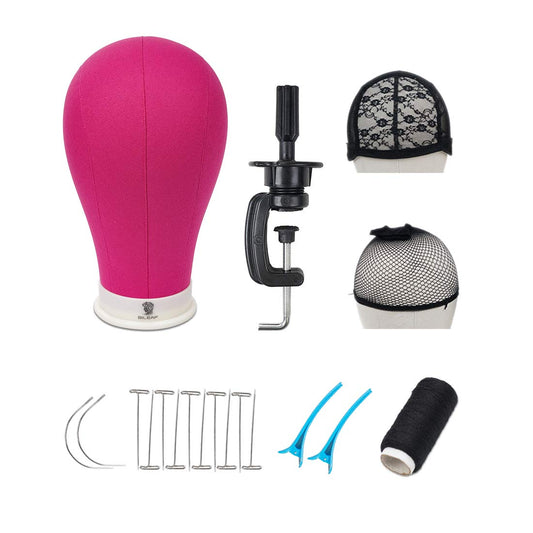 22 Inch Canvas Block Head Mannequin Wig Head with Stand Pink for Display with Mount Holes(Rosy)