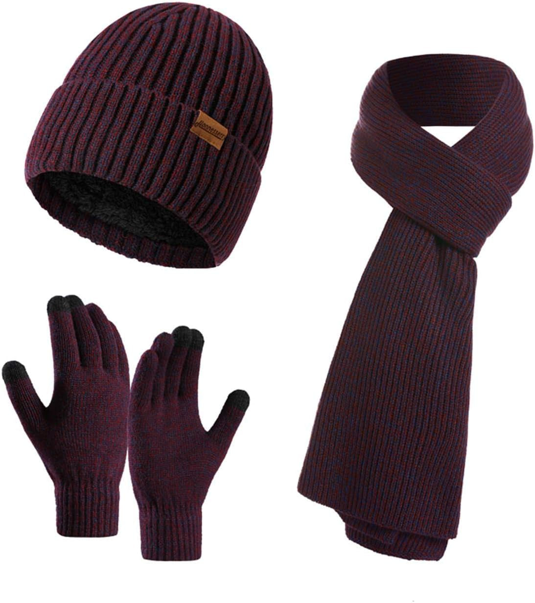 Winter Hats Scarf for Men with Touchscreen Gloves Men'S Scaves and Beanie Hat Themal Glove Set for Men Women