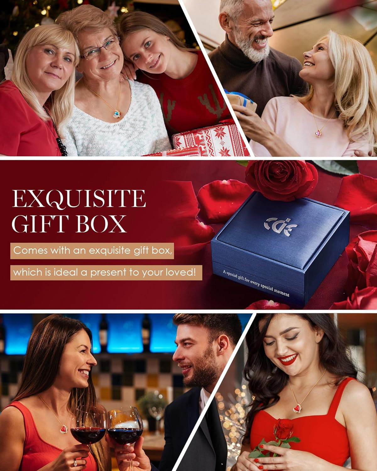 Mothers Day Gifts for Mom，Love Heart Pendant Necklaces for Women, Silver Tone Rose Gold Tone Birthstone Jewelry Gifts for Wife Her