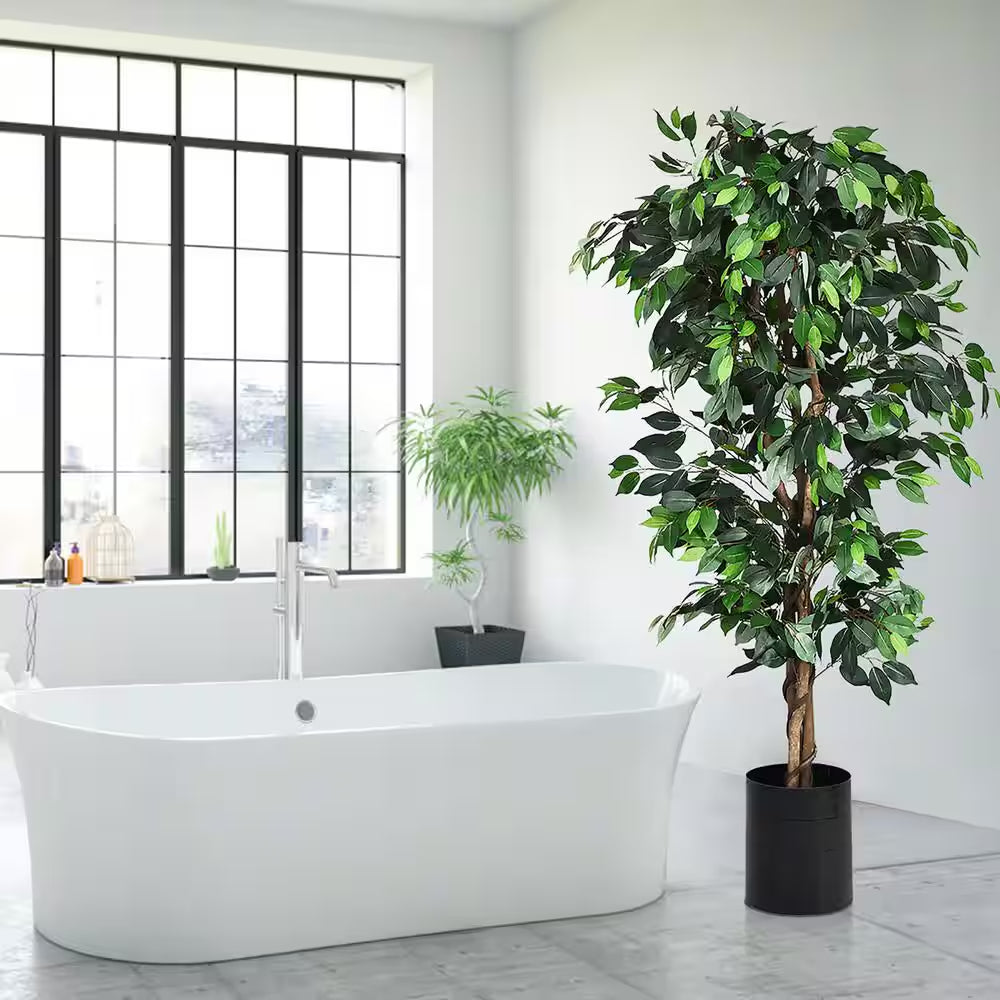 6 Ft. Artificial Ficus Silk Tree Home Living Room Office Decor Wood Trunks