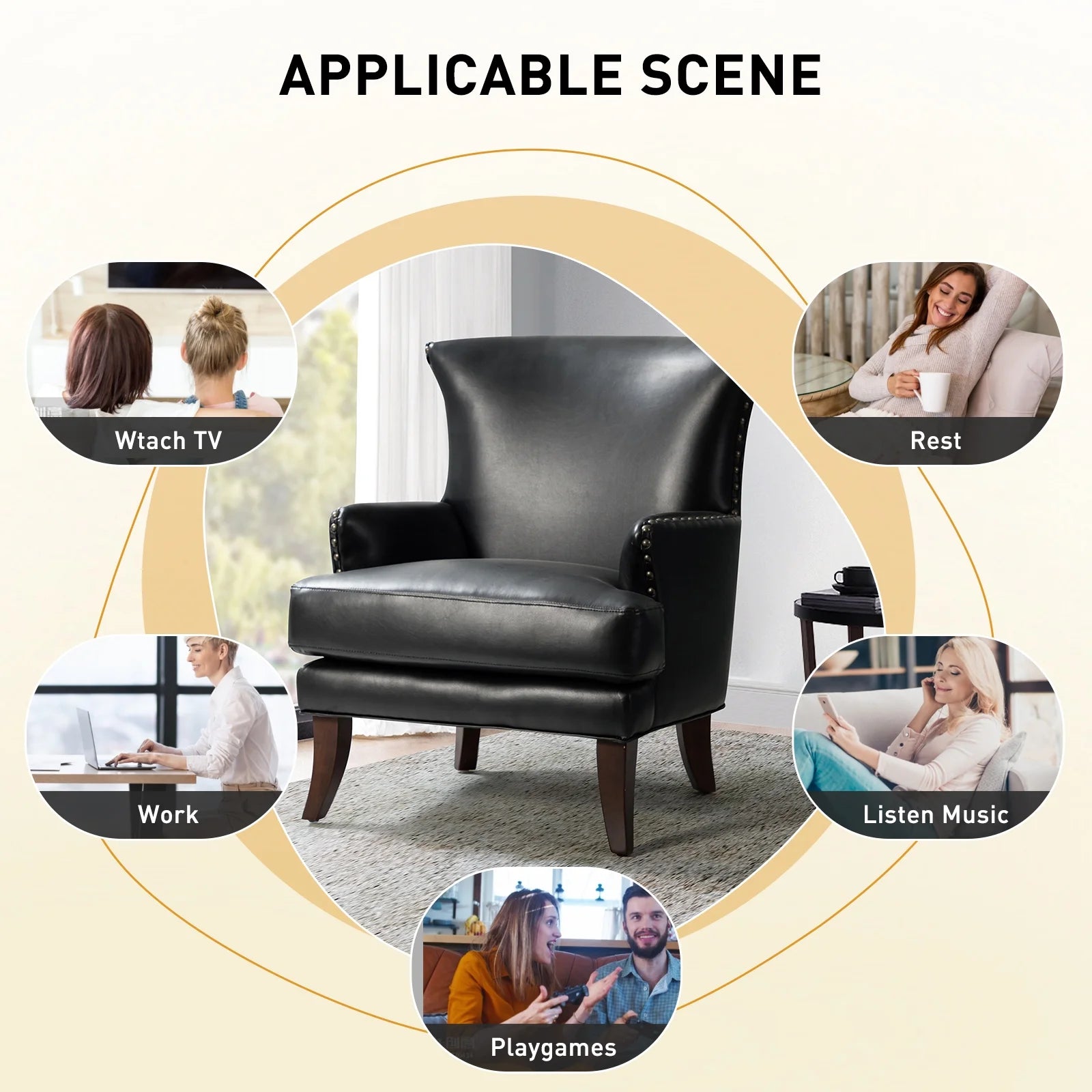 Faux Leather Accent Chairs Set of 2 Lounge Club Armchairs Home Living Room Black