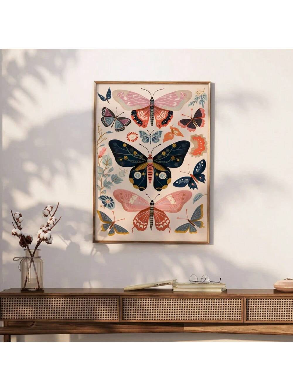 1Pc Boho Butterfly Floral Butterfly Poster Print Retro Aesthetic Art Canvas Painting Wall Picture Modern Home Decoration,Unframed
