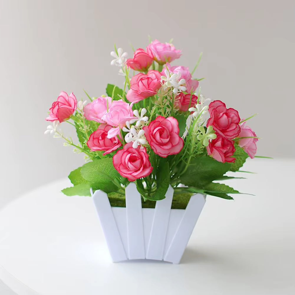 Artificial Flowers Home Decor Simulation Plant Plastic Fake Flower Potted Home Living Room Ornaments Rose Fence Flower Set