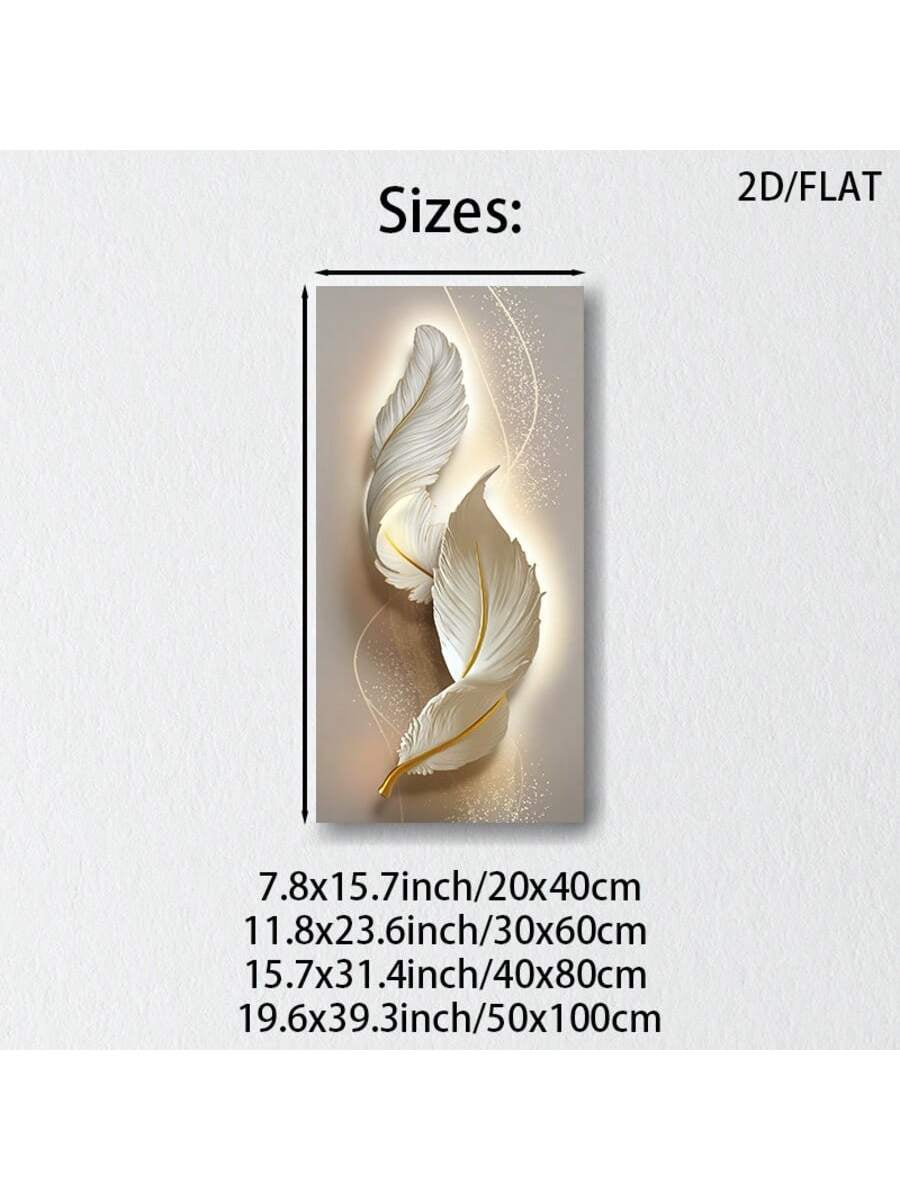 1Pc Modern Minimalist Abstract Feather Canvas Art Print, Beige Neon Line Wall Poster Decor, Frameless Home Gift