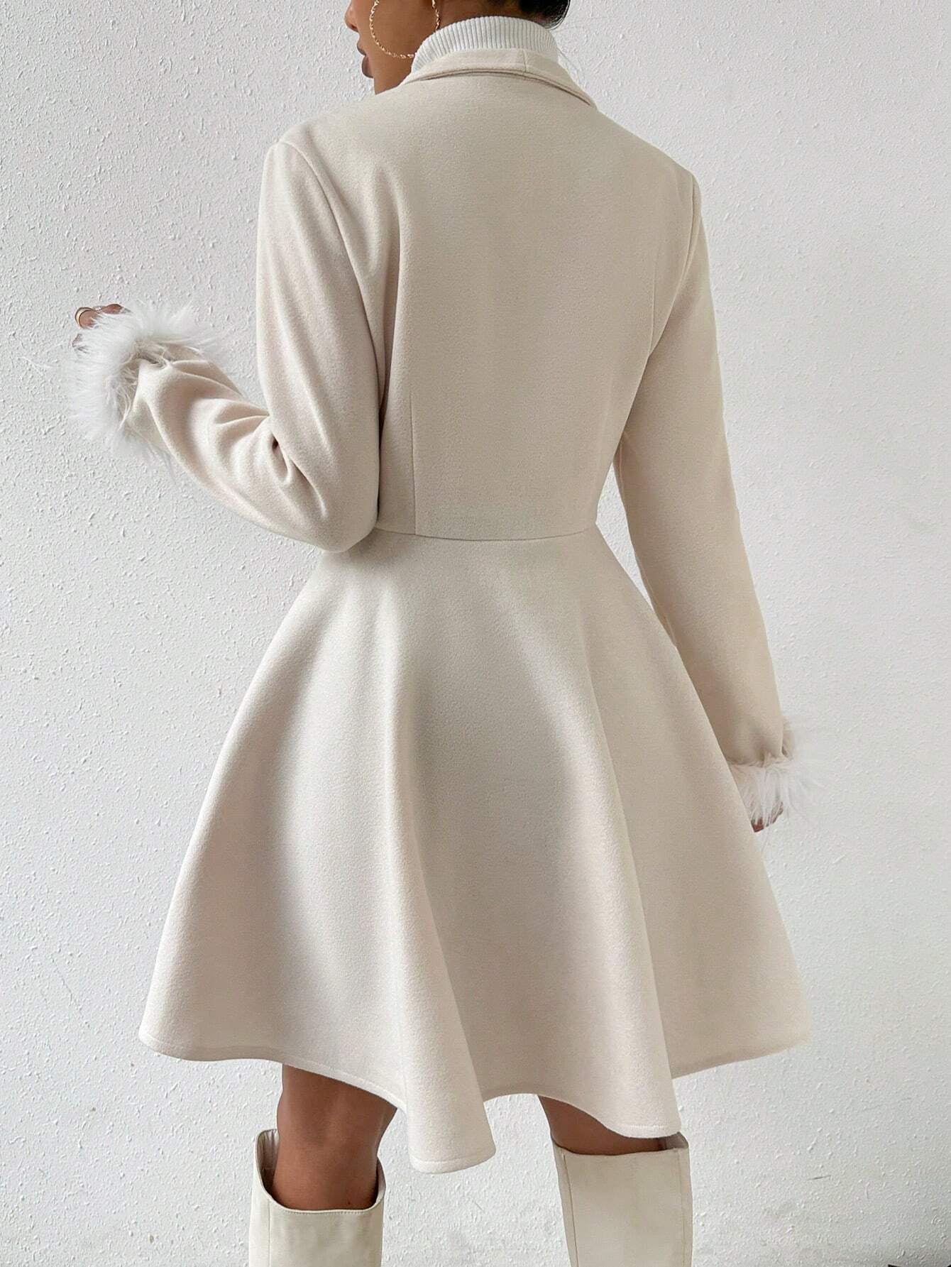 Rosydaze Solid Color Overcoat with Fringed Cuff and Single Button Closure