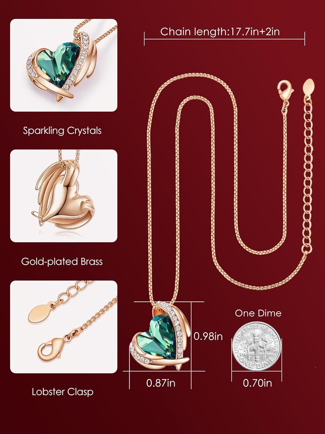 Mothers Day Gifts for Mom，Love Heart Pendant Necklaces for Women, Silver Tone Rose Gold Tone Birthstone Jewelry Gifts for Wife Her