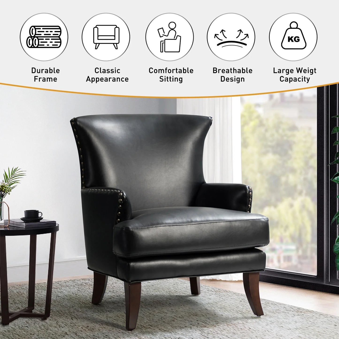 Faux Leather Accent Chairs Set of 2 Lounge Club Armchairs Home Living Room Black