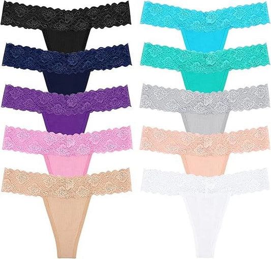Sexy Lace Thongs for Women Thong Underwear Women Lace T-Back Panties Women Underwear Cotton Thongs Cheeky,10 Pack