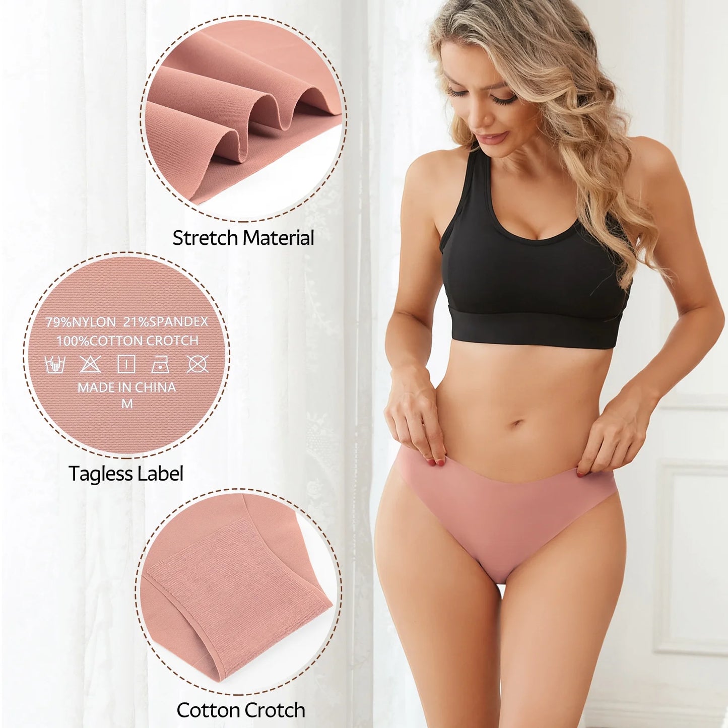 12 Pack Seamless Underwear for Women No Show Bikini Panties Stretch Silky Invisible Hipster