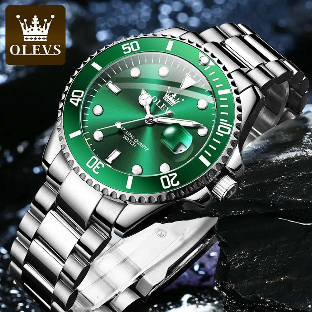 Top Original Men Quartz Watch Green Waterproof Watch for Men Stainless Steel Quartz Men Luxury Watch Luminous Wristwatch