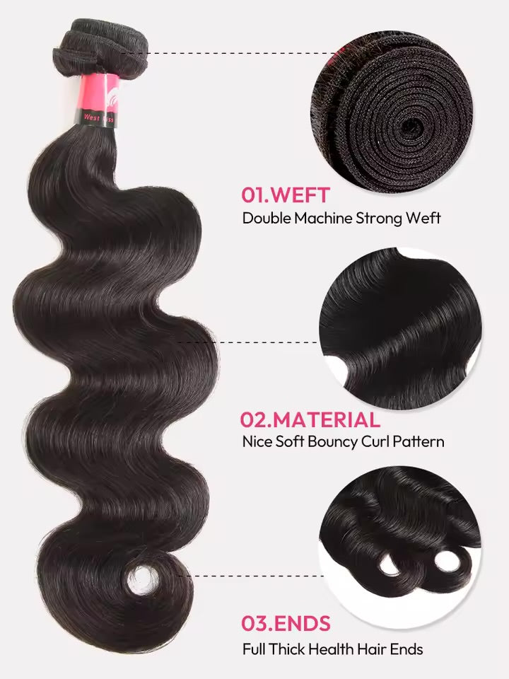 WestKiss Hair Body Wave Human Hair Bundles Brazilian Virgin Hair Bundles Natural Color 100% Human Hair Weave 1 or 3 Bundles Deal