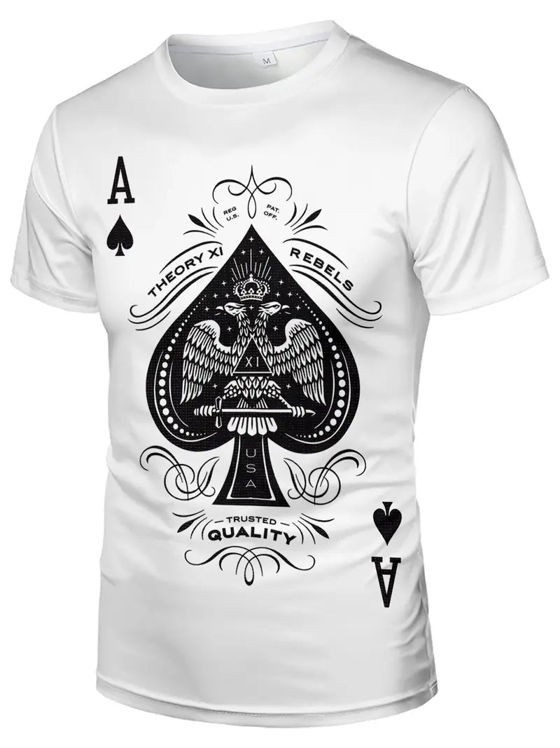 3D Spade Graphic T-Shirt for Men - Black, Loose Fit,, Soft, Breathable, Ideal for Hip Hop Street Style, Summer & AutumnMen's cotton printed short-sleeved T-shirt 180g