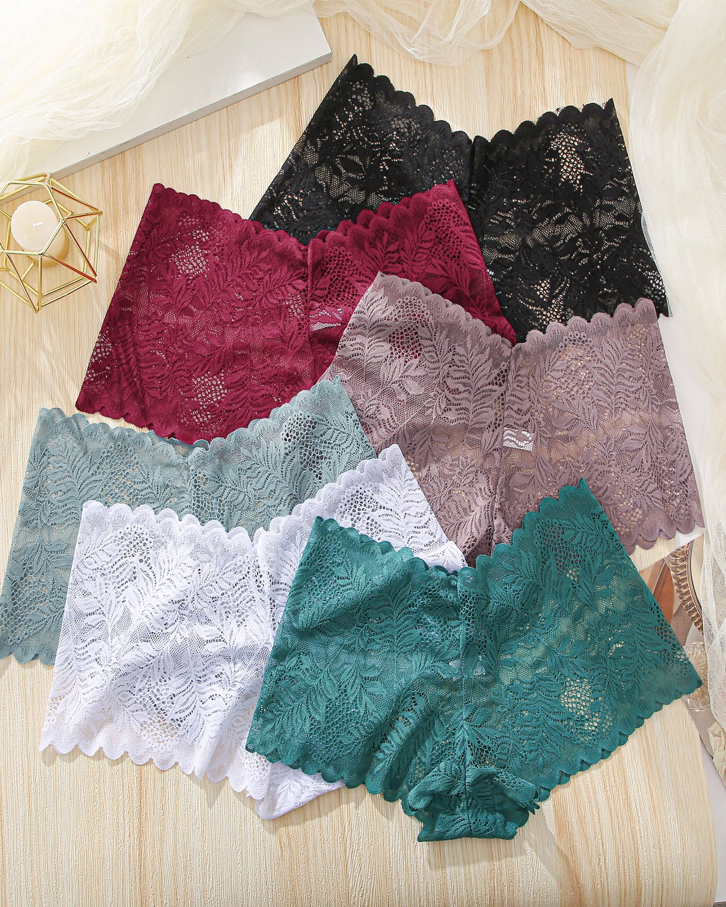 6 Pack Lace Underwear for Women Soft Briefs Embroidery Floral Panties S-XL