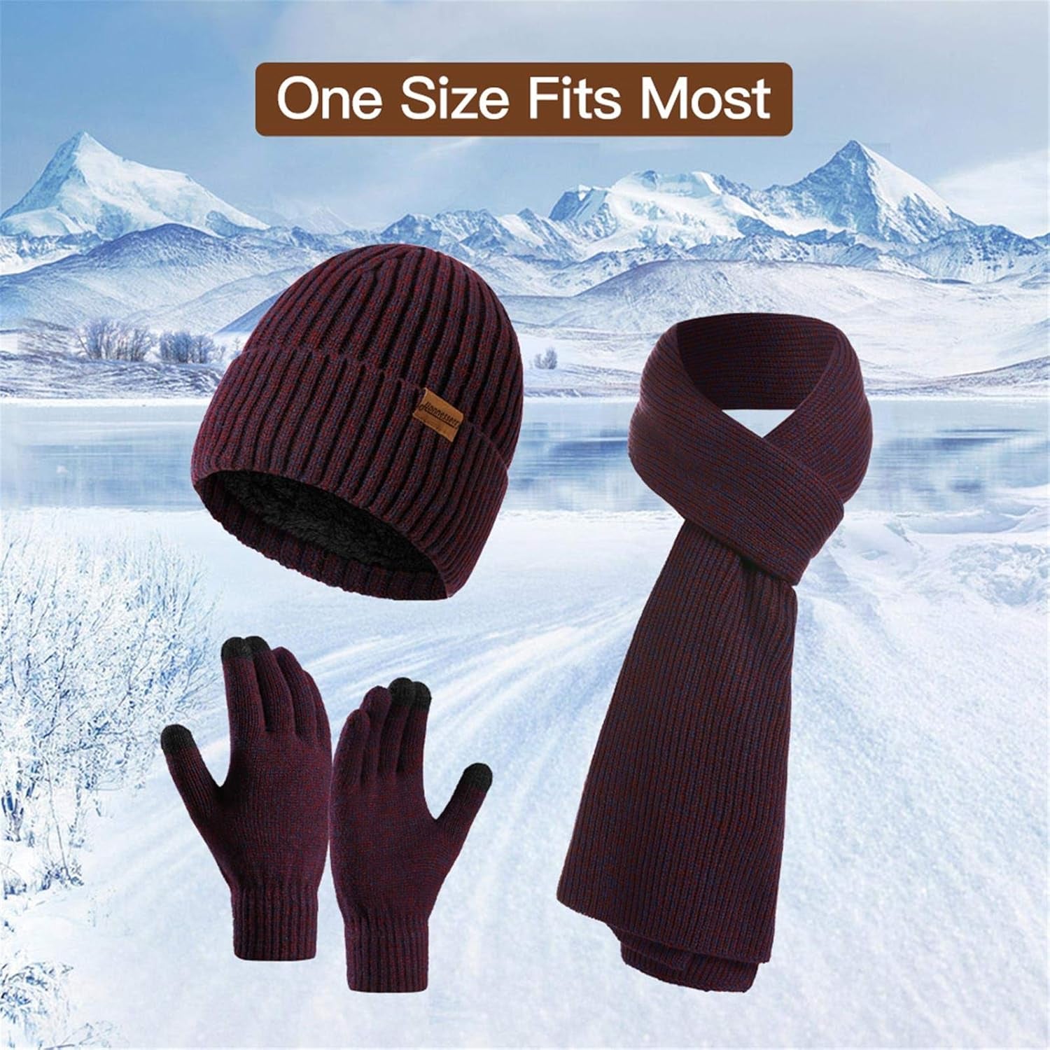 Winter Hats Scarf for Men with Touchscreen Gloves Men'S Scaves and Beanie Hat Themal Glove Set for Men Women