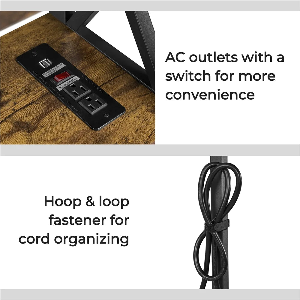 Vintage Wooden Console Table with Power Outlet for Home Living Room, Rustic Brown