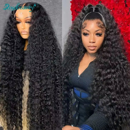 200 Density HD 13X6 Transparent Deep Water Wave Curly Lace Frontal Wigs 30 40 Inch 13X4 Lace Front Human Hair Wig