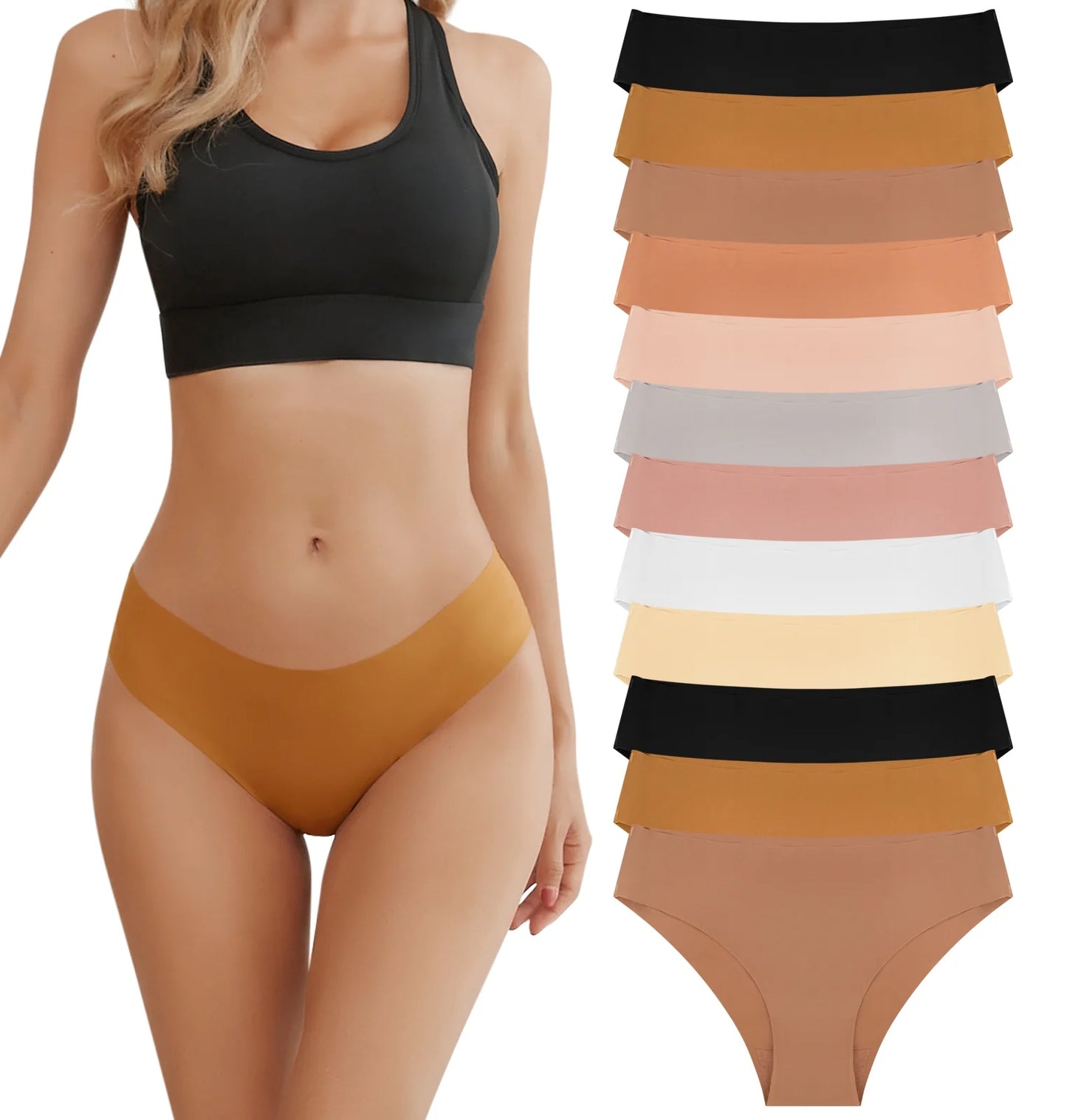 12 Pack Seamless Underwear for Women No Show Bikini Panties Stretch Silky Invisible Hipster