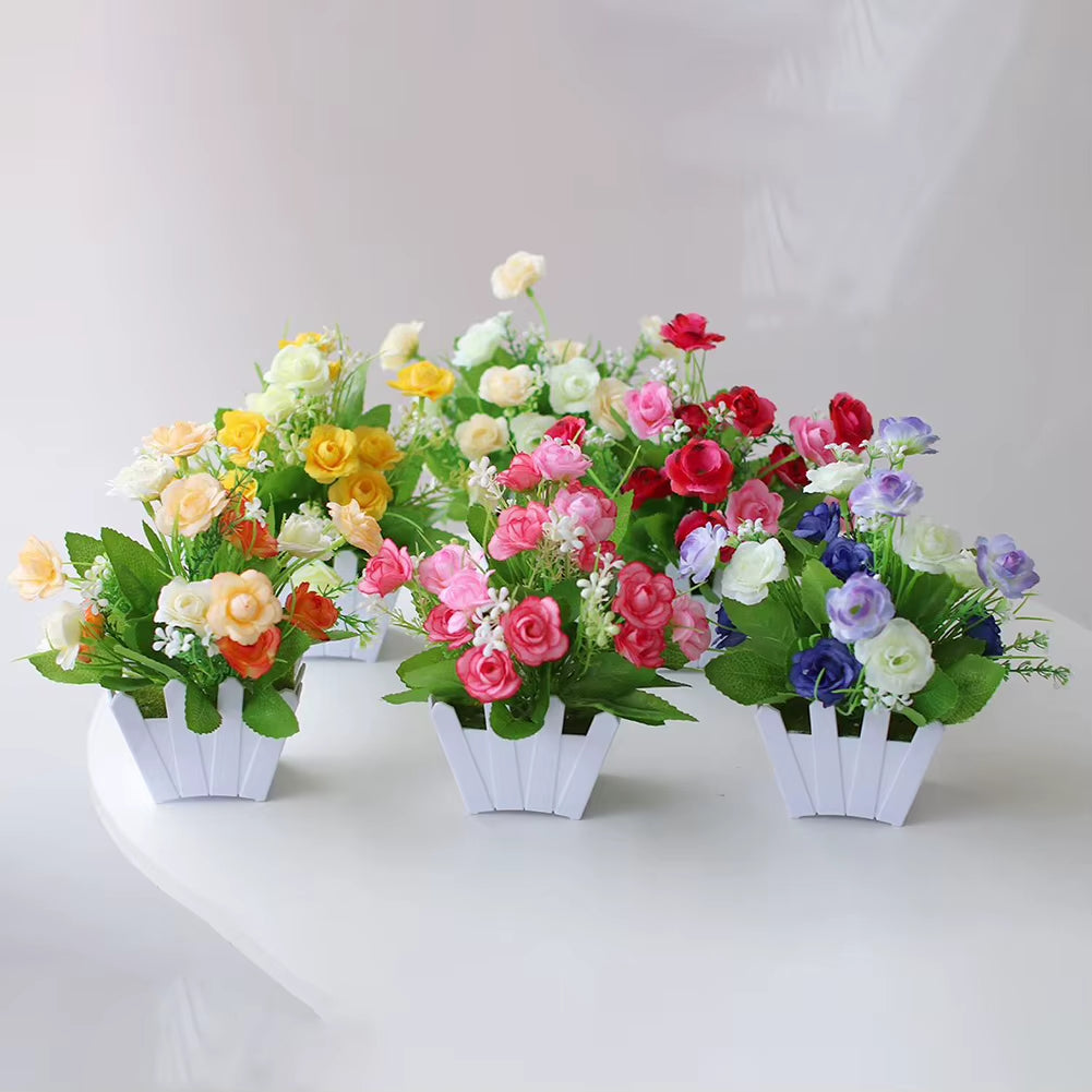 Artificial Flowers Home Decor Simulation Plant Plastic Fake Flower Potted Home Living Room Ornaments Rose Fence Flower Set