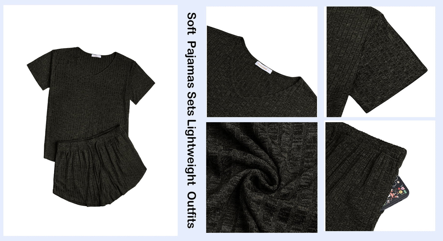 2 Piece Sets Summer Pajamas Womens Tops and Shorts Sleepwear Outfits Lounge Sets Casual