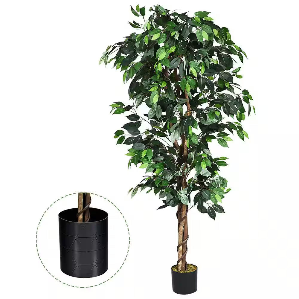6 Ft. Artificial Ficus Silk Tree Home Living Room Office Decor Wood Trunks