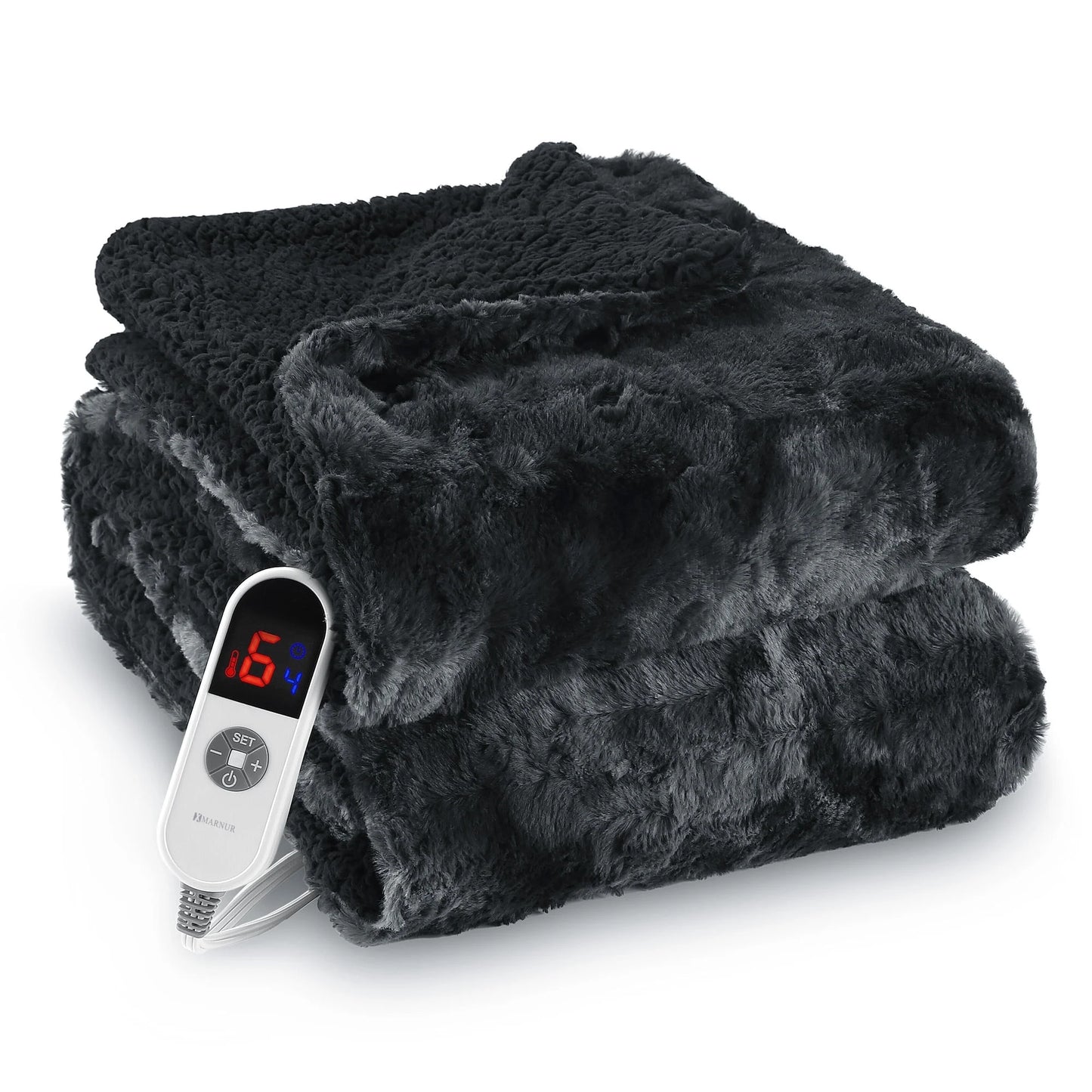 Electric Throw Blanket 50" X 60", Soft Faux Fur Heated Blanket with Large LED Display, 6 Heating Levels, 4 Hours Timer, Tie-Dye Black
