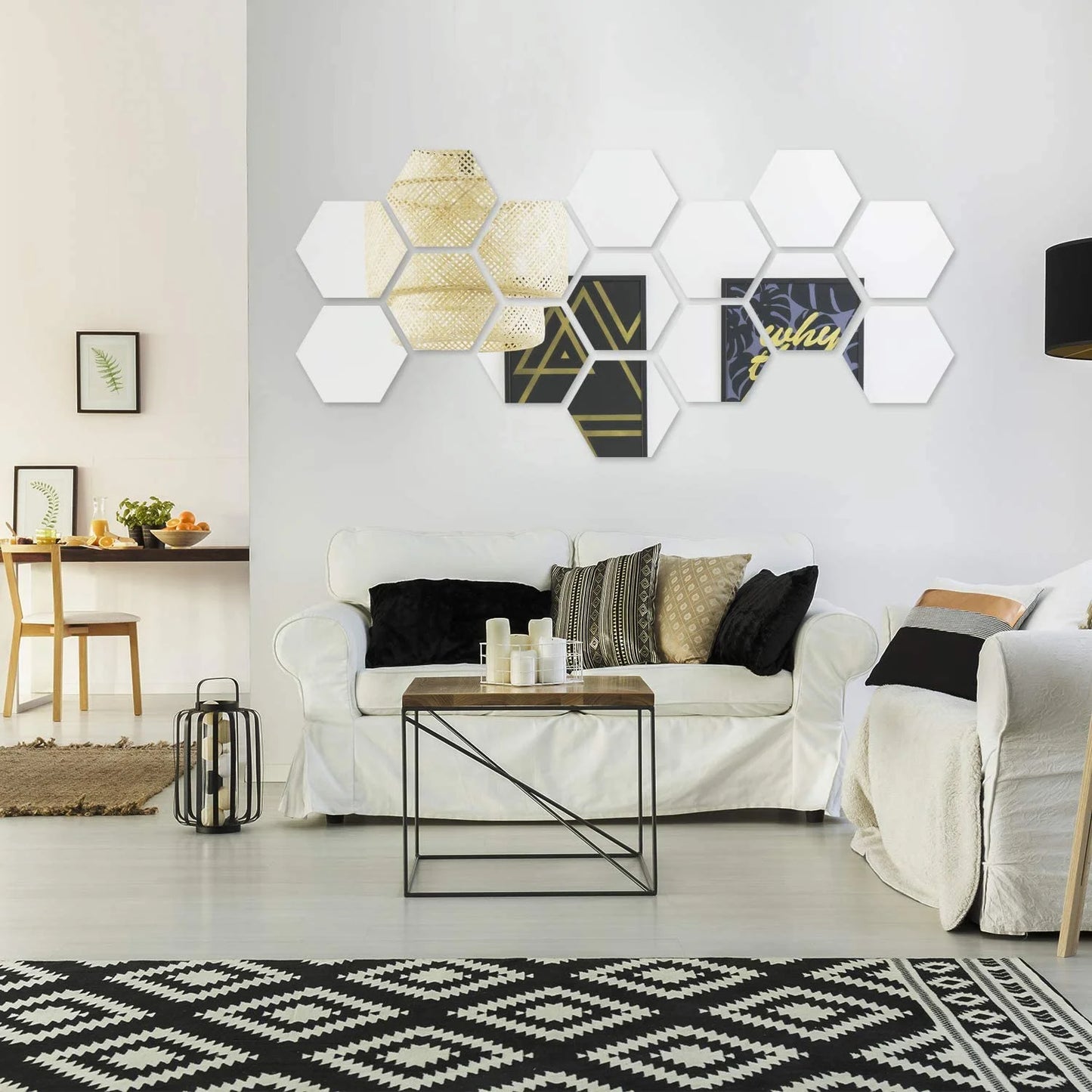 12 Pieces Removable Acrylic Hexagon Mirror Wall Stickers Decals for Home Living Room Bedroom Decor Art DIY Home Decoration