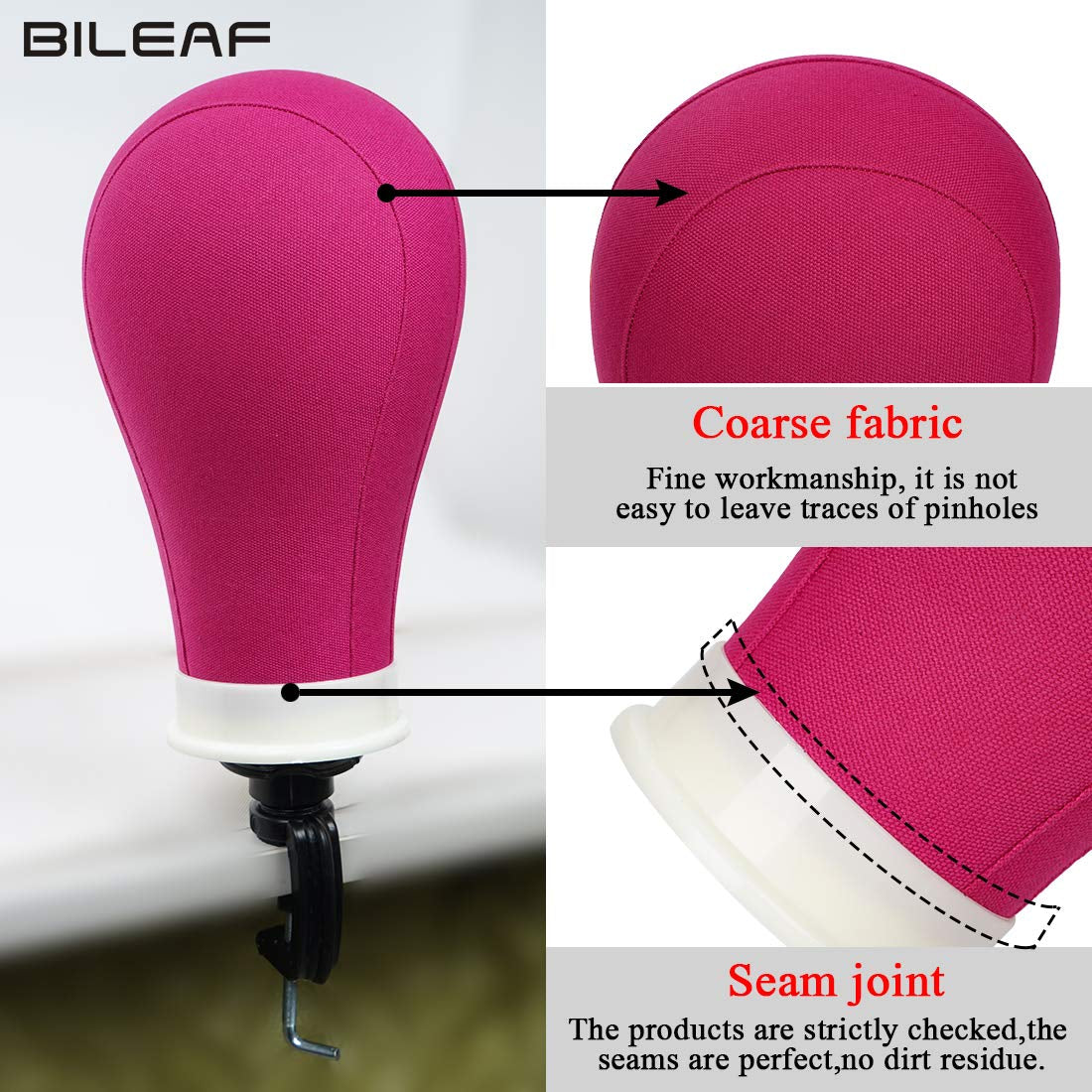 22 Inch Canvas Block Head Mannequin Wig Head with Stand Pink for Display with Mount Holes(Rosy)