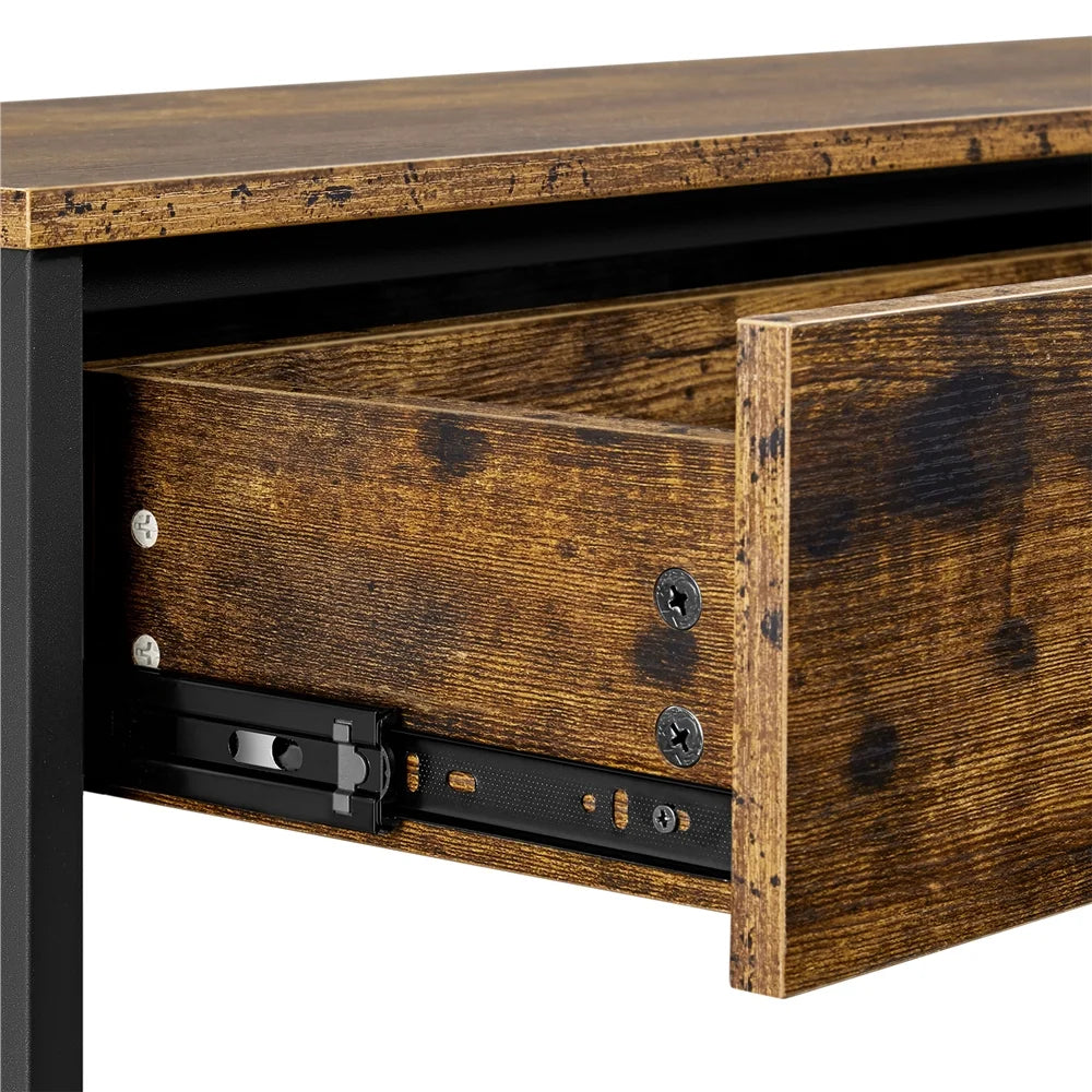 Vintage Wooden Console Table with Power Outlet for Home Living Room, Rustic Brown