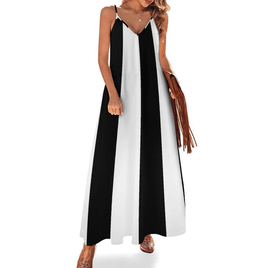 Retro Black and White Stripes Pattern Sleeveless Dress Loose Women'S Dress Woman Clothes