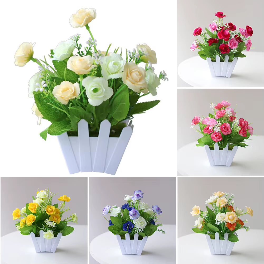Artificial Flowers Home Decor Simulation Plant Plastic Fake Flower Potted Home Living Room Ornaments Rose Fence Flower Set